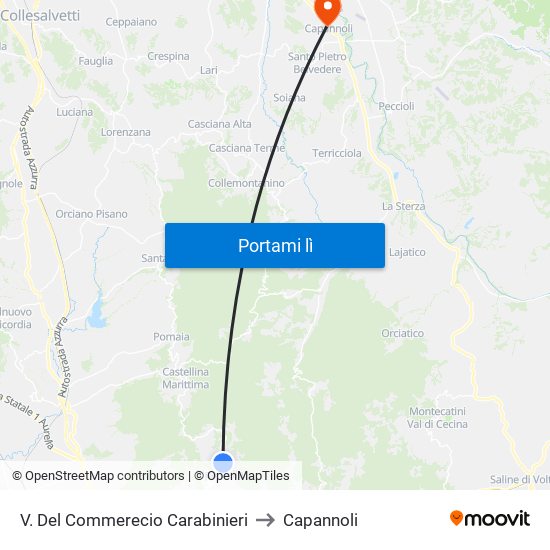 V. Del Commerecio Carabinieri to Capannoli map