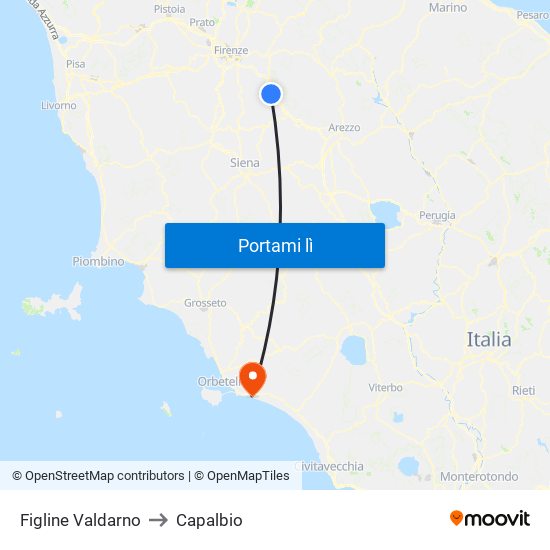 Figline Valdarno to Capalbio map