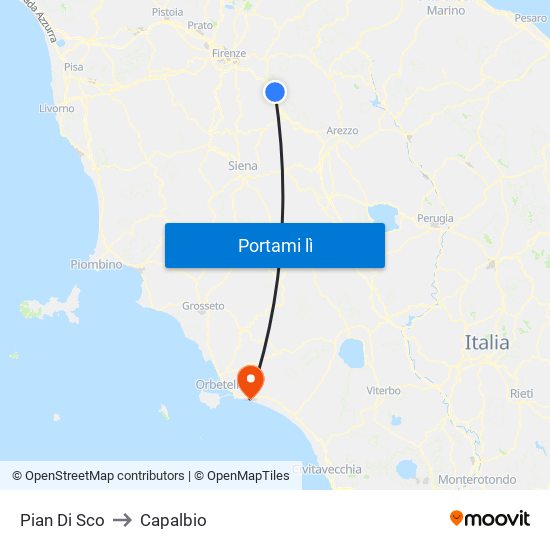 Pian Di Sco to Capalbio map