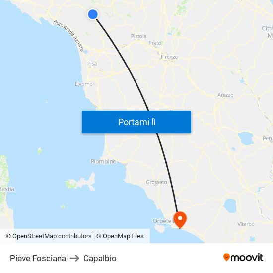 Pieve Fosciana to Capalbio map