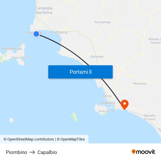 Piombino to Capalbio map