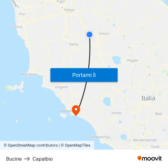 Bucine to Capalbio map