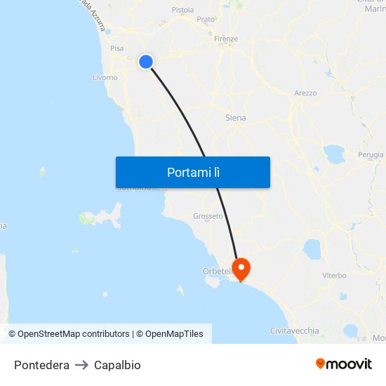 Pontedera to Capalbio map