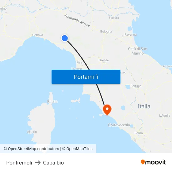 Pontremoli to Capalbio map