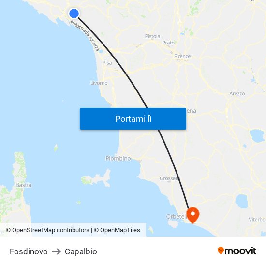 Fosdinovo to Capalbio map