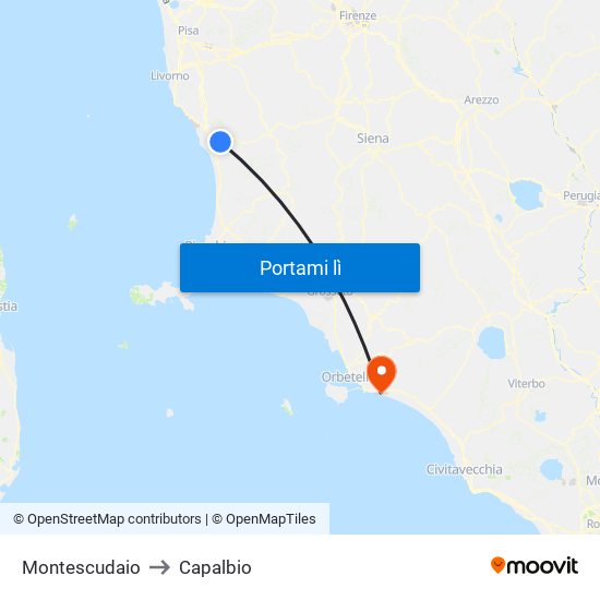 Montescudaio to Capalbio map