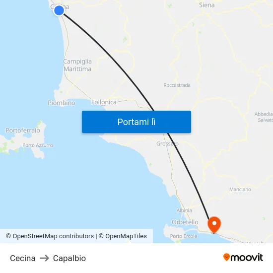 Cecina to Capalbio map