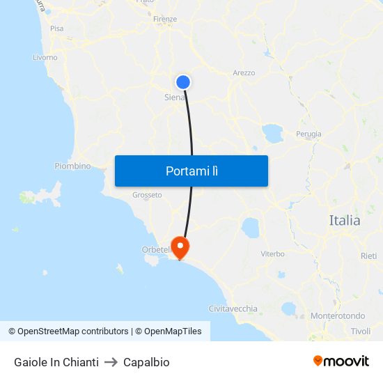 Gaiole In Chianti to Capalbio map