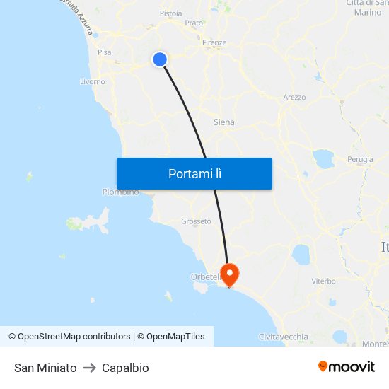 San Miniato to Capalbio map