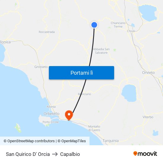 San Quirico D' Orcia to Capalbio map