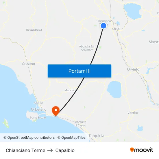 Chianciano Terme to Capalbio map