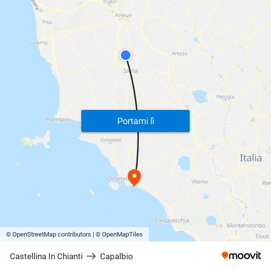 Castellina In Chianti to Capalbio map