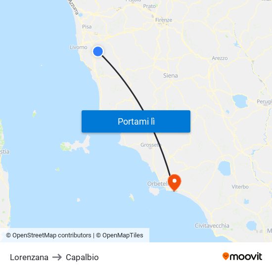 Lorenzana to Capalbio map