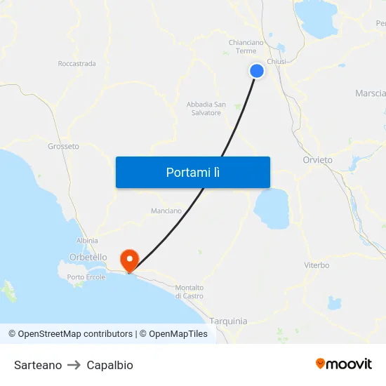 Sarteano to Capalbio map
