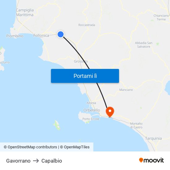 Gavorrano to Capalbio map