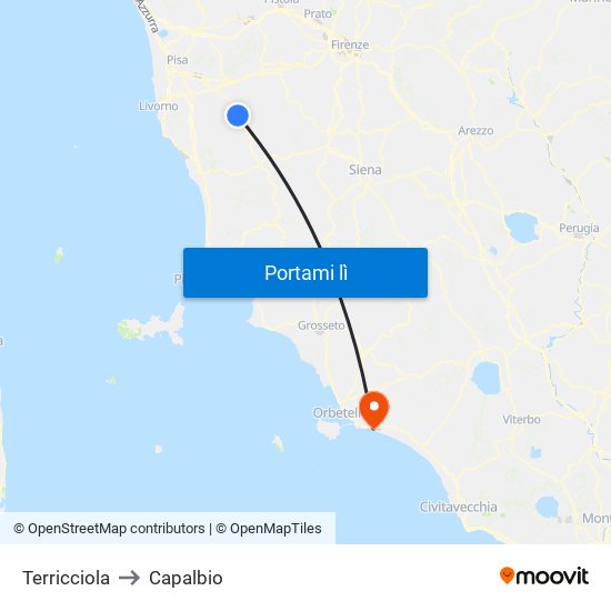 Terricciola to Capalbio map