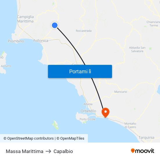 Massa Marittima to Capalbio map