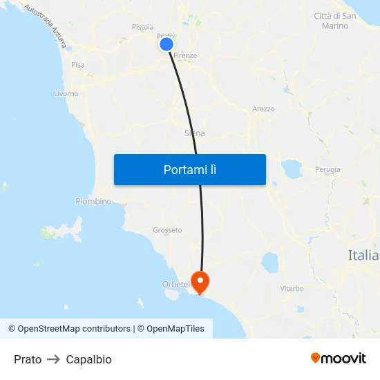 Prato to Capalbio map