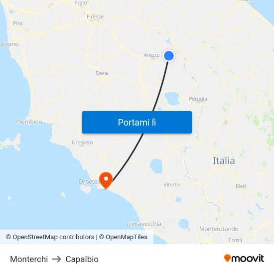 Monterchi to Capalbio map