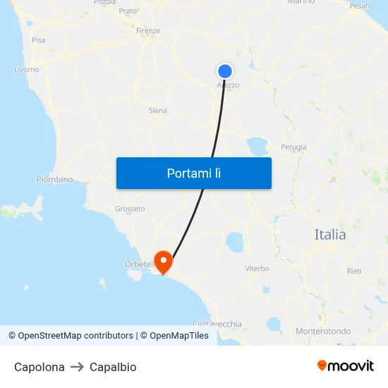 Capolona to Capalbio map
