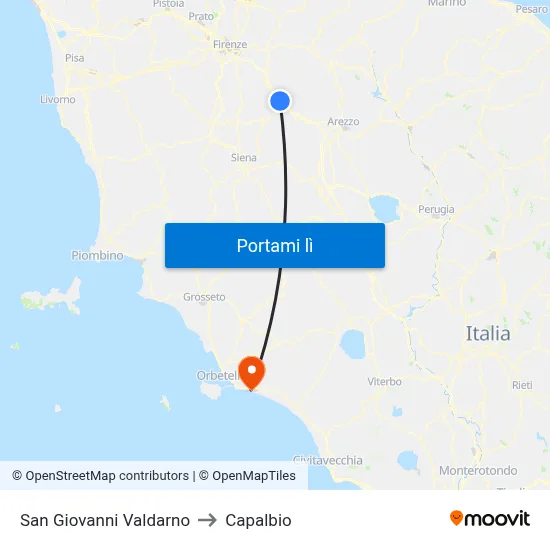 San Giovanni Valdarno to Capalbio map