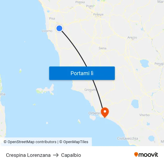 Crespina Lorenzana to Capalbio map