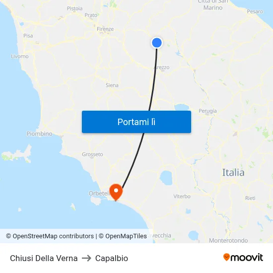 Chiusi Della Verna to Capalbio map