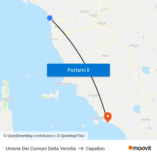 Unione Dei Comuni Della Versilia to Capalbio map
