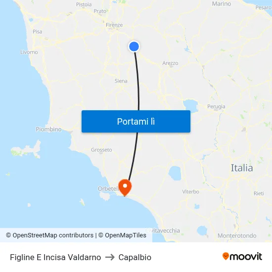 Figline E Incisa Valdarno to Capalbio map