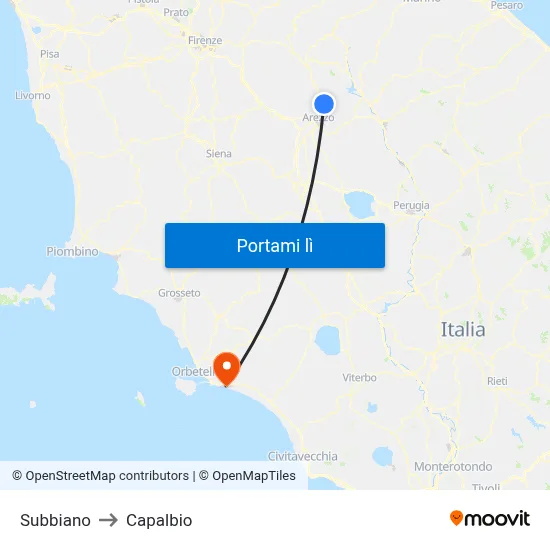 Subbiano to Capalbio map