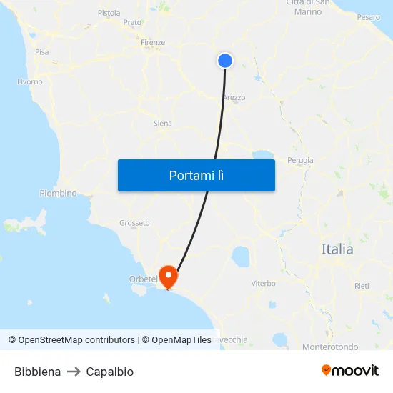 Bibbiena to Capalbio map
