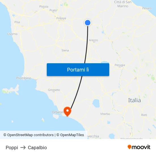 Poppi to Capalbio map