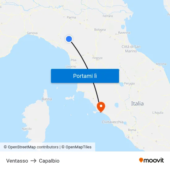 Ventasso to Capalbio map