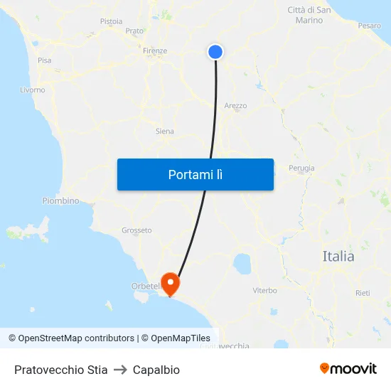 Pratovecchio Stia to Capalbio map