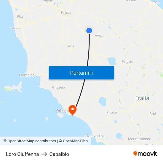 Loro Ciuffenna to Capalbio map