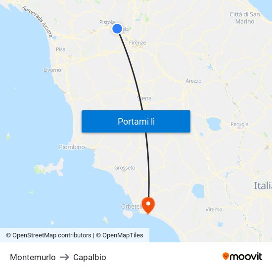 Montemurlo to Capalbio map
