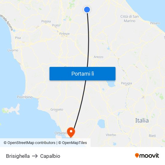 Brisighella to Capalbio map