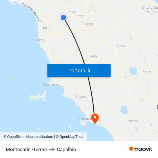 Montecatini-Terme to Capalbio map