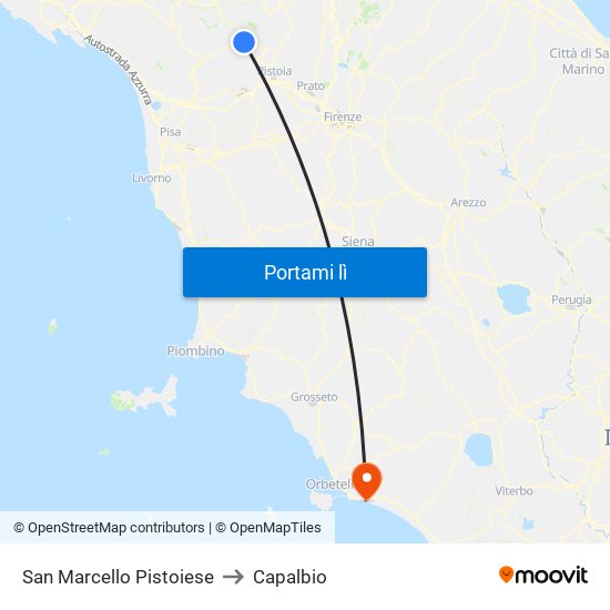 San Marcello Pistoiese to Capalbio map