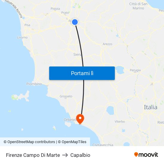 Firenze Campo Di Marte to Capalbio map
