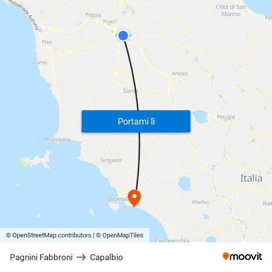Pagnini Fabbroni to Capalbio map