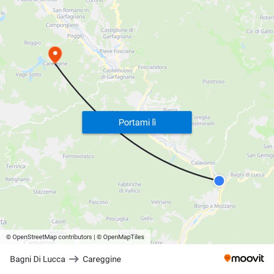 Bagni Di Lucca to Careggine map