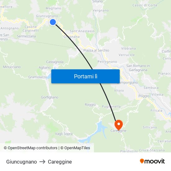 Giuncugnano to Careggine map