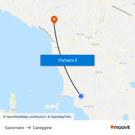 Gavorrano to Careggine map