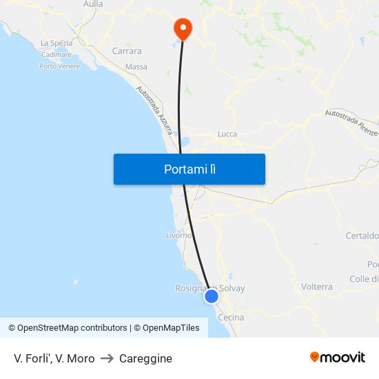 V. Forli',  V. Moro to Careggine map