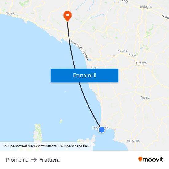 Piombino to Filattiera map