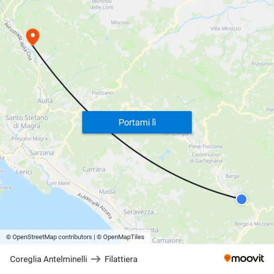 Coreglia Antelminelli to Filattiera map