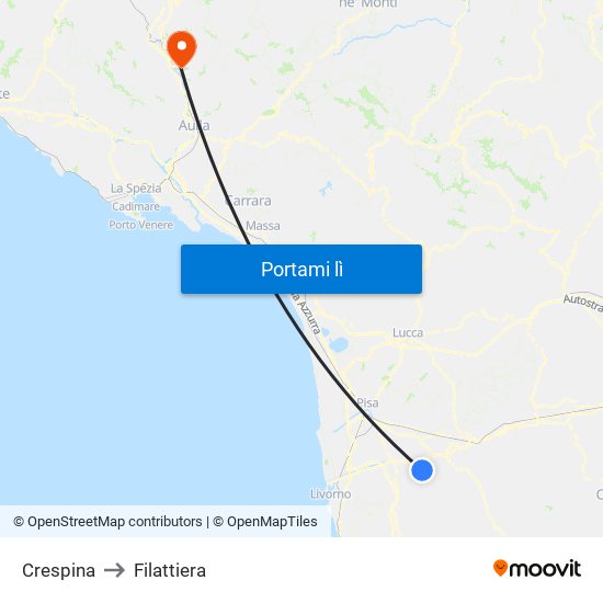 Crespina to Filattiera map