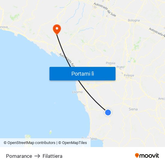 Pomarance to Filattiera map