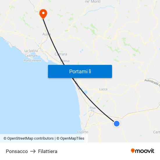 Ponsacco to Filattiera map